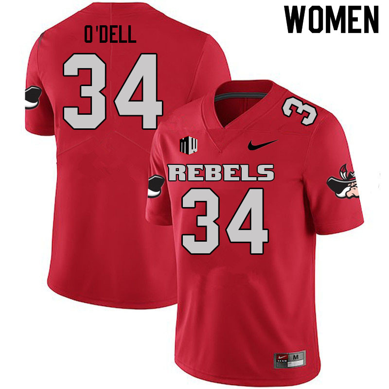 Women #34 Tyray O'Dell UNLV Rebels College Football Jerseys Sale-Scarlet - Click Image to Close